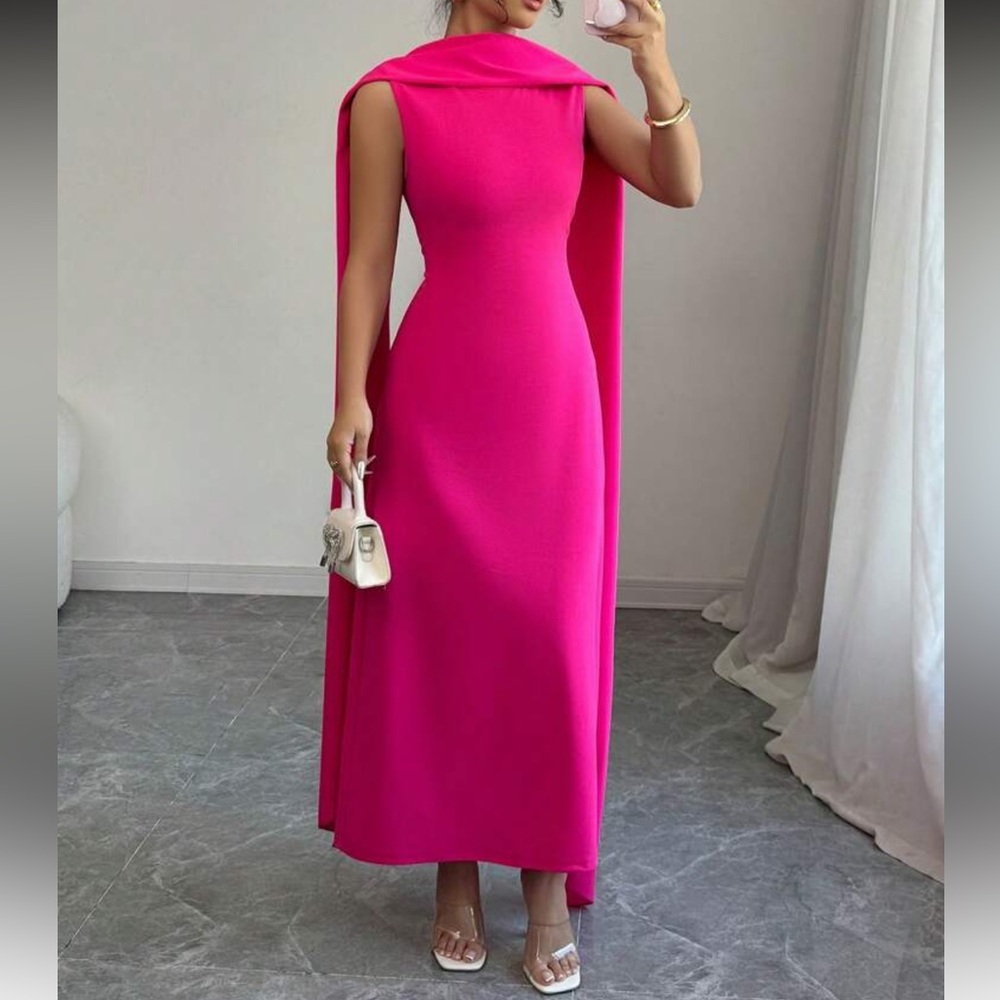 Elegant Pink Cape Dress 🌺